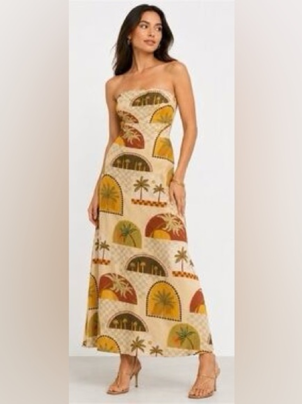 Women’s Anthropologie PAPER HEART Palm Print Strapless Maxi Linen Dress L